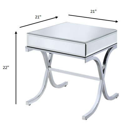Homeroots Living Room 21" x 21" x 22" Mirrored Top And Chrome End Table