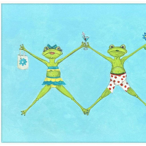 Froggy Beach Party White Framed Wall Art