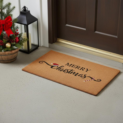 24" X 36" Brown And Black Christmas Merry Christmas Outdoor Coir Door Mat