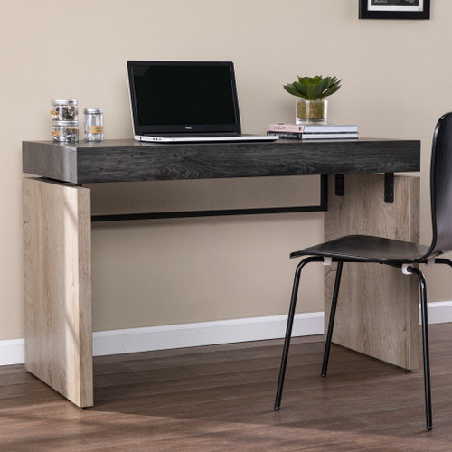 Homeroots Office Black Wood and Iron Writing Desk, Black Finish