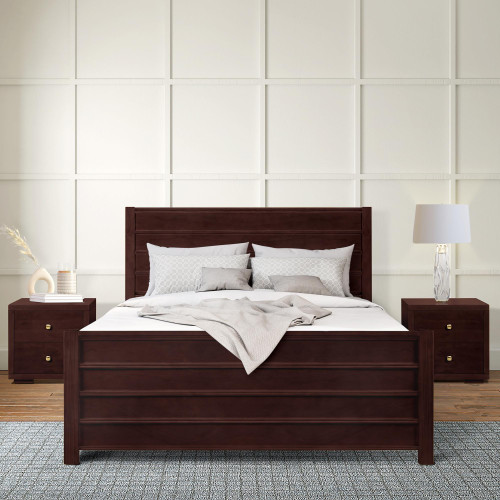 Brown Shiplap Texture Solid Wood King Bed Frame With Drawers