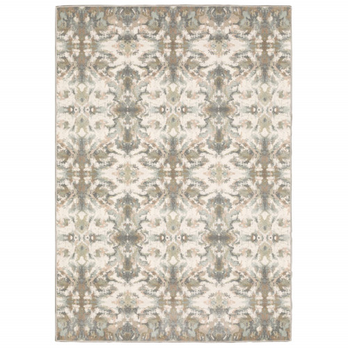 Homeroots Home Decor 9' x 12' Ivory Gray Abstract Ikat Indoor Area Rug