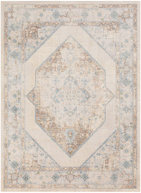 4' X 6' Ivory And Blue Geometric Area Rug