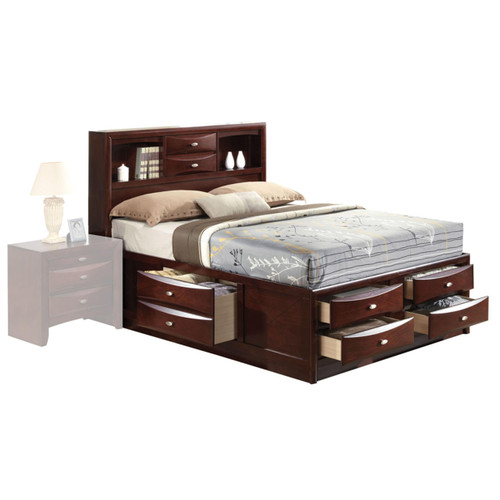 Homeroots Bathroom Multi-Drawer Wood Platform Queen Bed, Espresso Finish, Pull-Out Tray