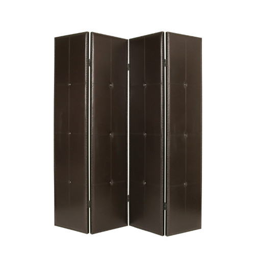 Homeroots Home Decor 1" X 76" X 84" Brown Faux Leather Screen, Brown, 4 Panel