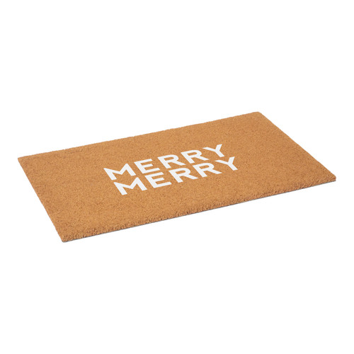24" X 36" Brown And White Christmas Outdoor Coir Door Mat