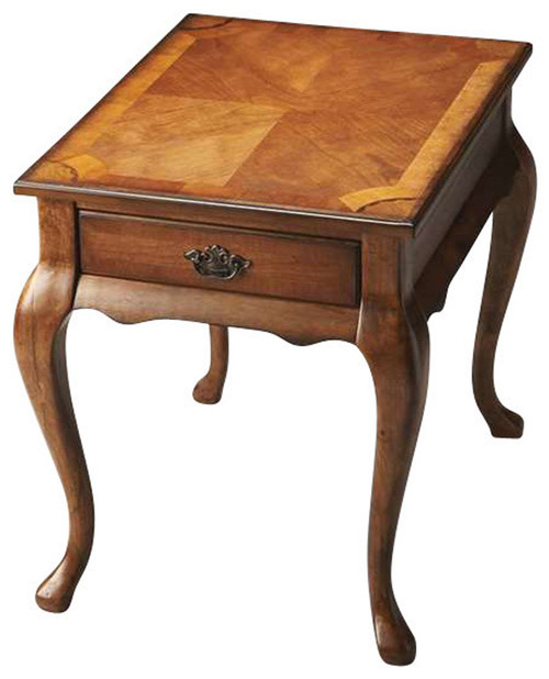 Homeroots Living Room 25" Medium Brown Solid and Manufactured Wood Rectangular End Table with Drawer