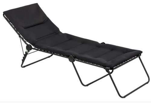 Homeroots Outdoors Premium Black Steel Black Cushion Chaise Lounge, Black, Folding