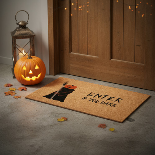 17" X 29" Natural And Brown Halloween Halloween Outdoor Coir Door Mat