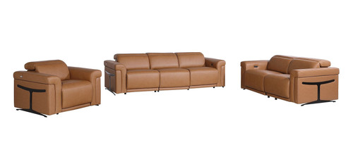 Three Piece Chestnut Italian Leather Six Person Seating Set