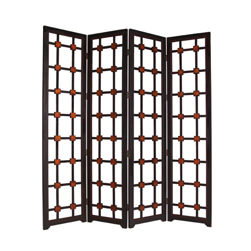 Homeroots Home Decor 1 x 84 x 84 4 Panel Screen, Brown, Wooden Frame