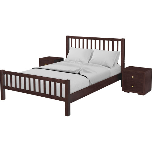 Brown Slat Back Solid Wood King Bed Frame With Drawers
