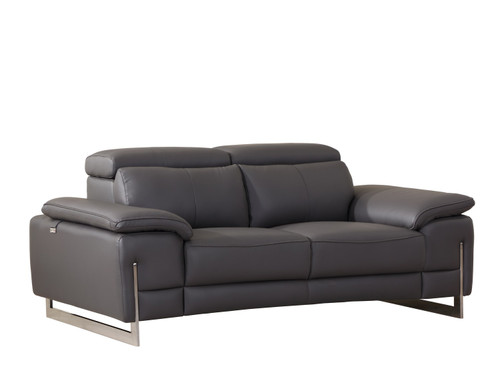 Homeroots Furniture 31" Tasteful Dark Grey Leather Loveseat, Dark Grey, Leather Upholstery