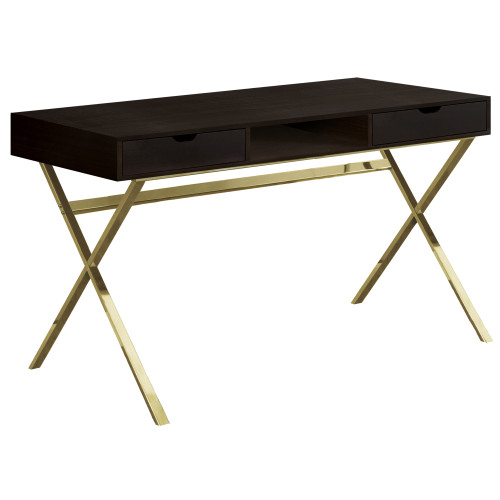 Homeroots Office Cappuccino Gold Metal Computer Desk, Cappuccino Finish, 23.75 x 47.25 x 29.25 Inches