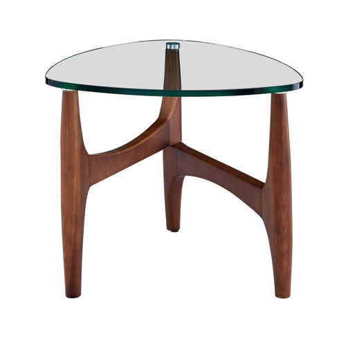 Homeroots Living Room 23.63" X 23.63" X 19.69" Clear Tempered Glass Side Table with Walnut Base