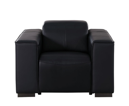 Two Piece Black Genuine Leather Five Person Seating Set