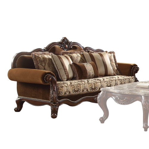 Homeroots 37" X 89" X 46" Fabric Cherry Oak Upholstery Wood LegTrim Sofa, with 6 Pillows