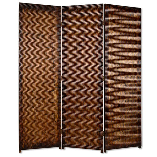 Homeroots Home Decor 1 x 63 x 72 3 Panel Screen, Brown Metallic Finish, Wood Material