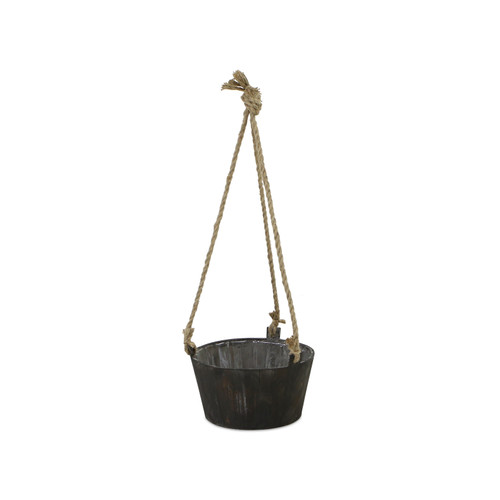 Brown Wood 700 Ounce Round Distressed Hanging Planter