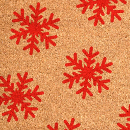 17" X 29" Brown And Red Christmas Snowflake Outdoor Coir Door Mat