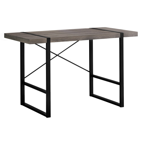 Homeroots Office Computer Desk, Dark Taupe and Black Finish, Metal Frame