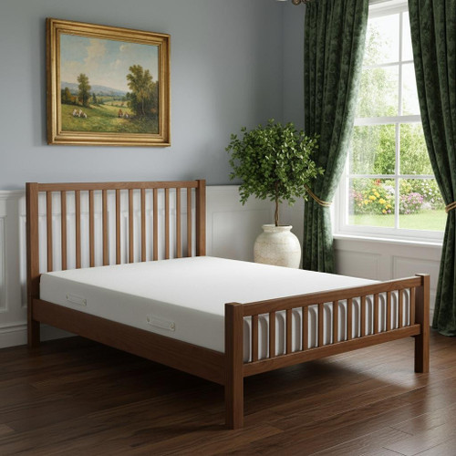 Brown Slat Back Solid Wood King Bed Frame