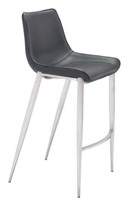 Homeroots Living Room Set of Two Black Faux Leather Modern Stitch Bucket Bar Chairs