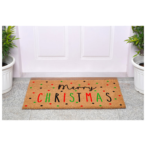 24" X 36" Brown Black And Green Merry Christmas Outdoor Coir Door Mat
