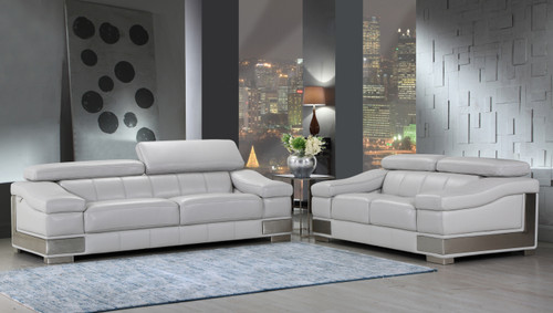 Homeroots Living Room 73'' X 43'' X 31'' Modern Light Gray Leather Sofa And Loveseat, Light Gray