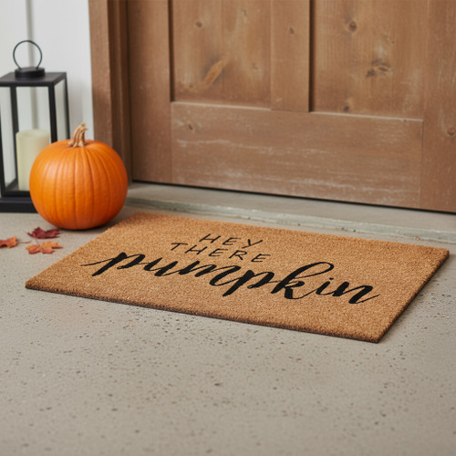 24" X 36" Brown And Natural Fall Hey There Pumpkin Outdoor Coir Door Mat