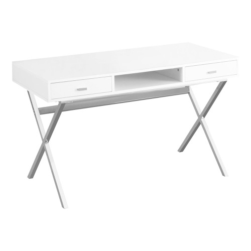 Homeroots 23.75" X 47.25" X 29.25" White Chrome Particle Board Metal Computer Desk