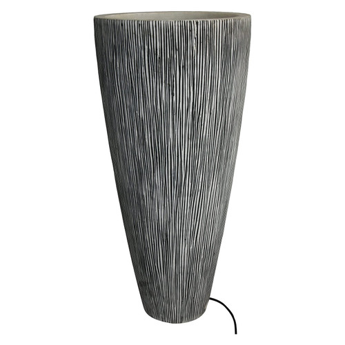 Homeroots Home Decor 1 x 18 x 39 Sandstone Ribbed Long Conical Planter With Light, Gray, With Light