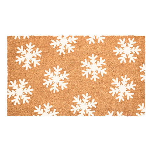 24" X 36" Brown And White Christmas Snowflake Outdoor Coir Door Mat