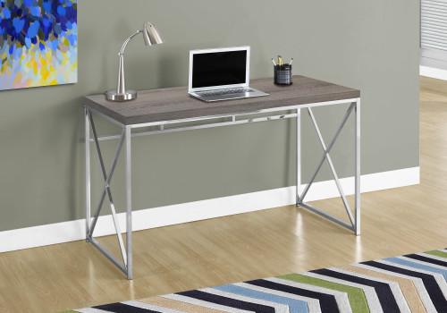 Homeroots Office 29.75" Computer Desk, Dark Taupe, Particle Board and Chrome Metal
