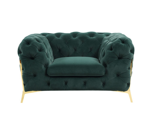 Homeroots Living Room 50" Tufted Velvet Solid Color Lounge Chair, Green and Gold