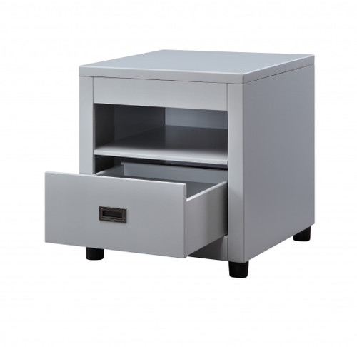 Homeroots Living Room 24" Square End Table with Drawer and Shelf, Dove Gray