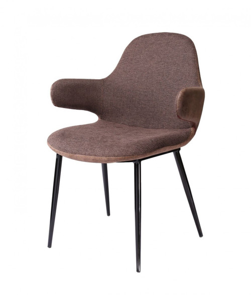 Homeroots Living Room Stylish Brown Fabric and Faux Leather Accent Chair, Brown, 33 Inches