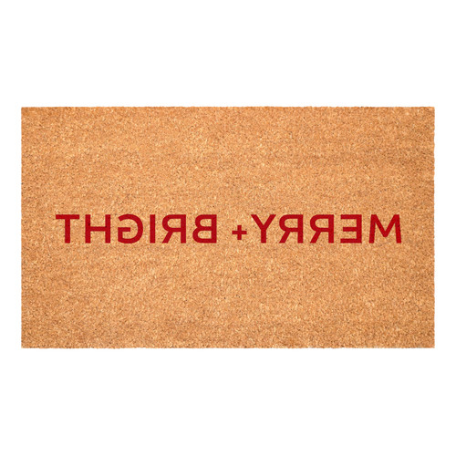 17" X 29" Brown And Red Christmas Merry and Bright Outdoor Coir Door Mat