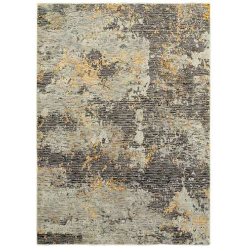 Homeroots Home Decor 9' x 12' Abstract Area Rug, Grey and Gold, Power Loom Stain Resistant