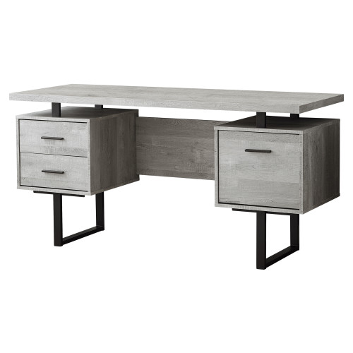Homeroots Office Computer Desk, Grey Black Finish, Particle Board Hollow Core Metal, 23.75" x 60" x 30.25"