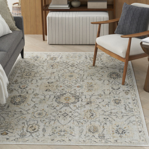 4' X 6' Gray Ivory And Yellow Floral Distressed Area Rug