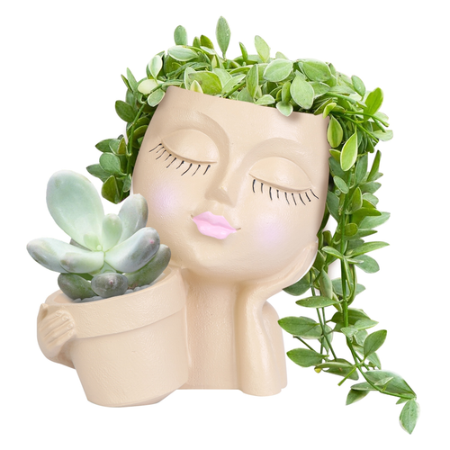 Girl Face Planter Pot Dual Opening Flower Pot 