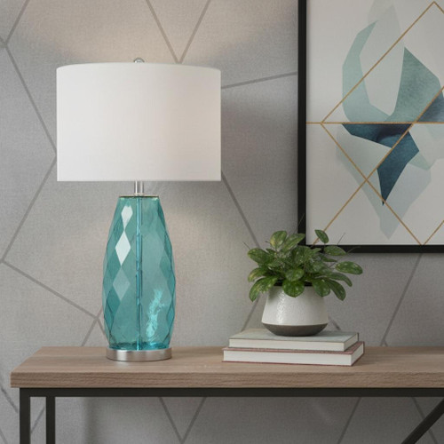 27" Silver Table Lamp With Drum Shade