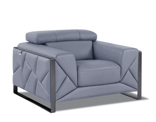 Homeroots Living Room Mod Slate Blue Leather and Chrome Deco Accent Chair, Slate Blue, Leather