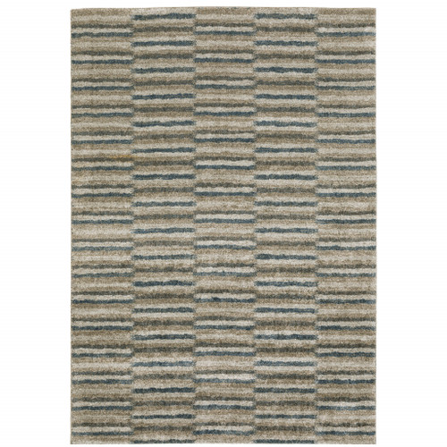 Homeroots Home Decor Geometric Power Loom Stain Resistant Area Rug Teal Blue Grey and Tan 5' x 8'