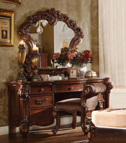 45" Brown Crowned Top Solid Wood Framed Mounted Dresser Mirror