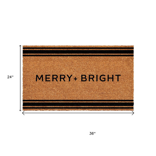 24" X 36" Brown And Black Christmas Merry and Bright Outdoor Coir Door Mat