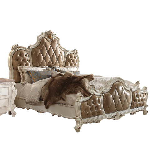 Pearl King Tufted Upholstered Faux Leather Bed Frame with Nailhead Trim Polyresin and Manufactured Wood