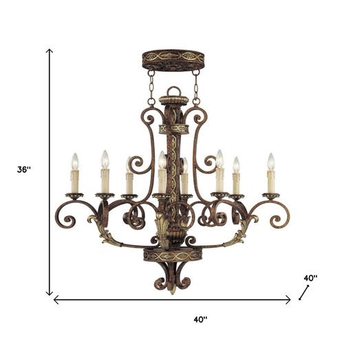 Bronze Eight Light Metal Dimmable Chandelier With Shades