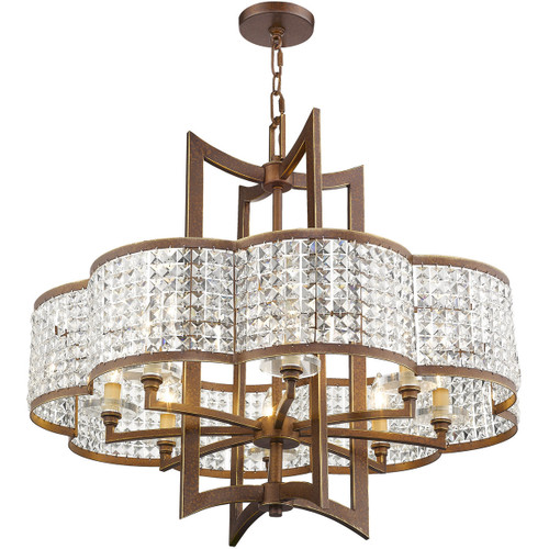 Bronze And Clear Eight Light Metal Dimmable Chandelier With Shades